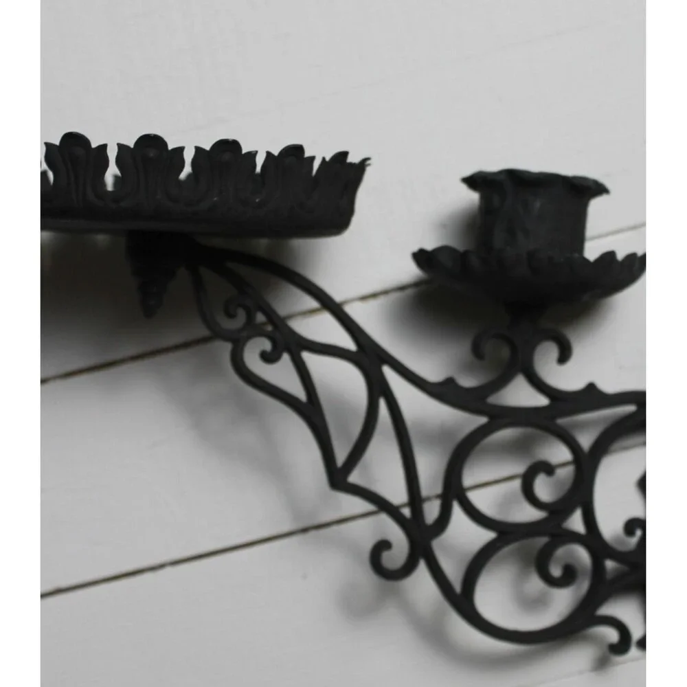 Vintage Victorian Cast Iron Ornate Hanging Candle/Plant Holder Wall Mount Black